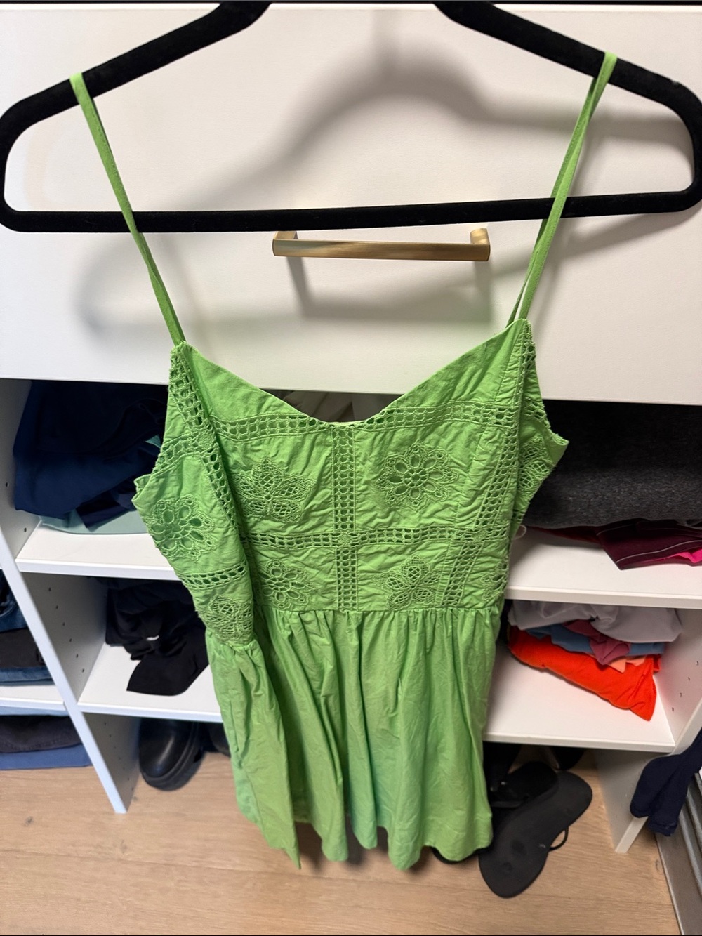Green Eyelet Spaghetti-Strap Camisole